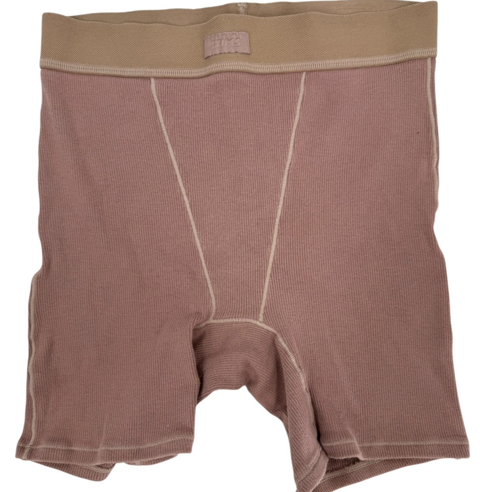 Skims Womens Cotton Ribbed Stretch Boxer Shorts DM3 Kyanite Small Brown
